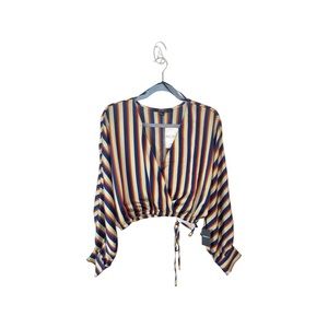 Forever21 Women’s Striped Satin Cropped Blouse Size Medium